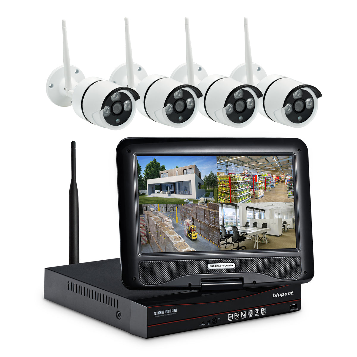 4 camera security store system with monitor