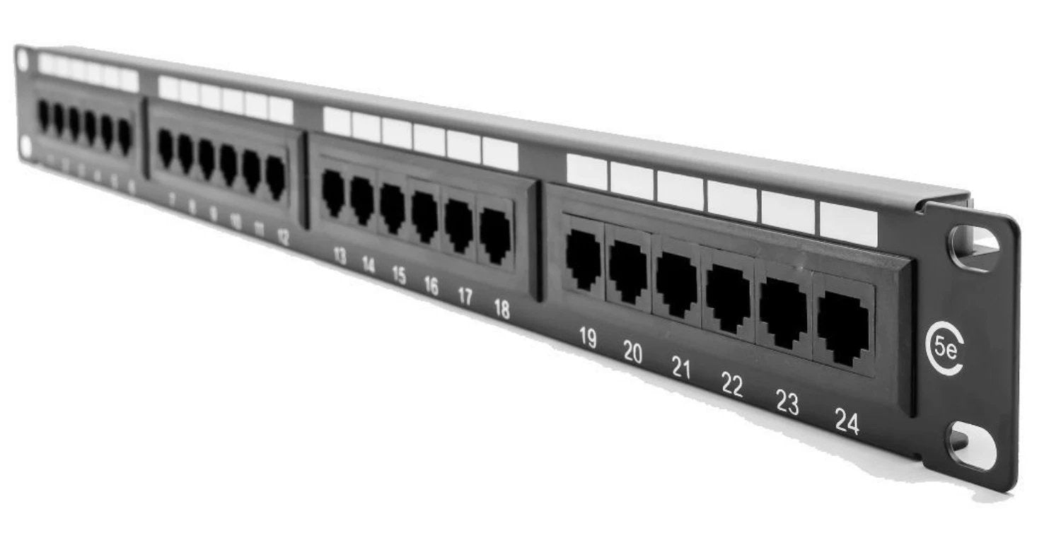 A 24-port  Patch Panel closed up. This product is bundled with a 9U Wall Mount Network Cabinet.