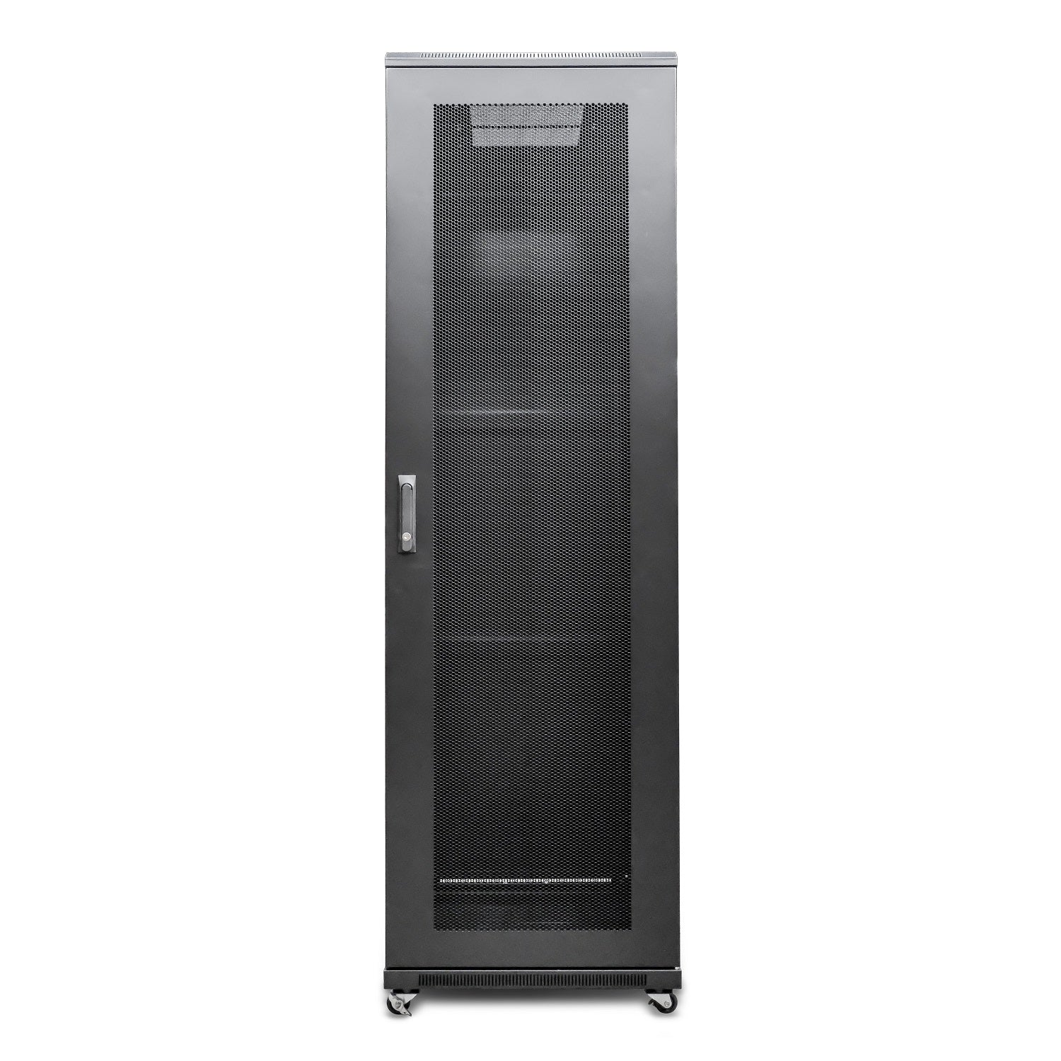 Front view of 18U Floor-standing Server Rack Cabinet showing its closed lockable mesh door