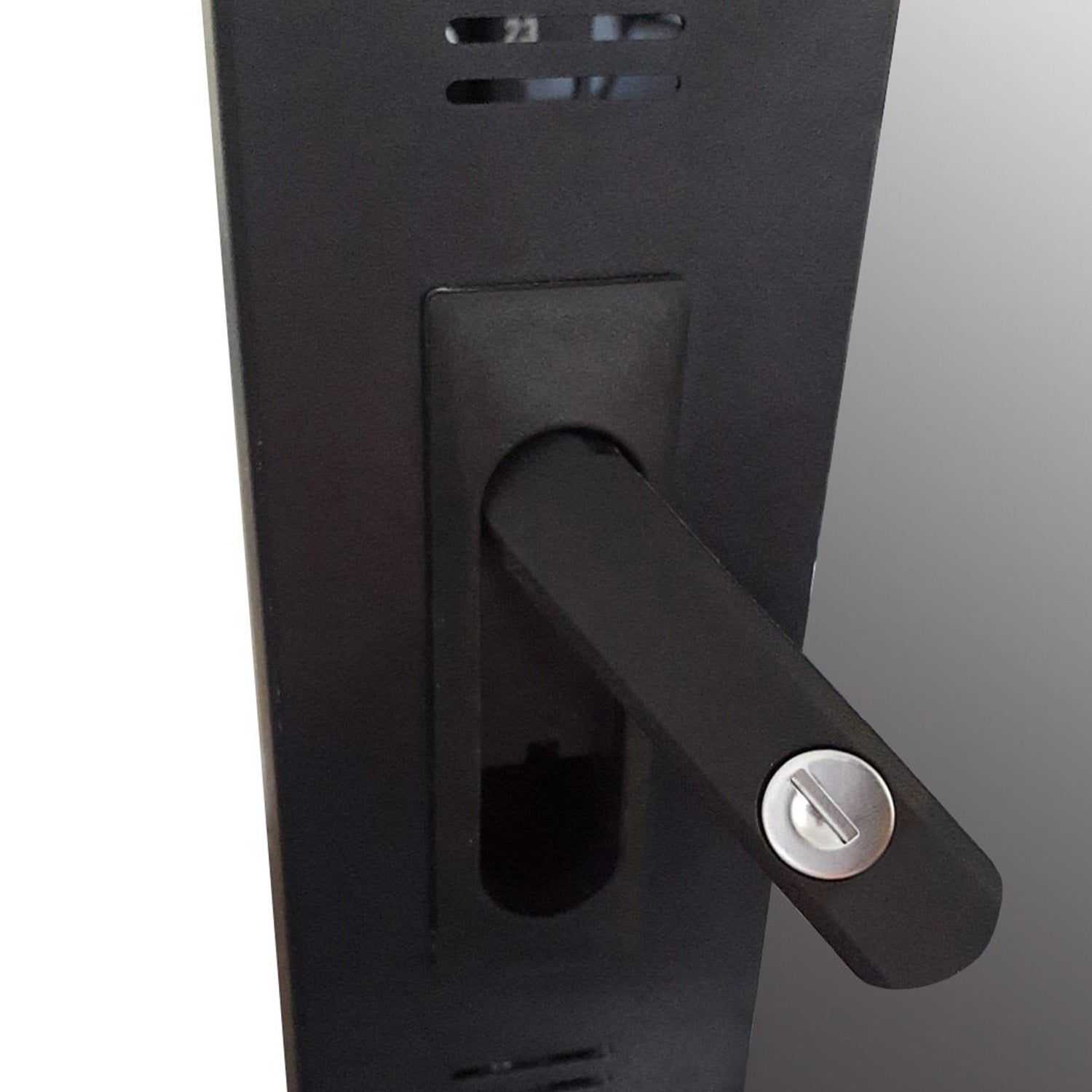 Locking front door handle of a 34U Floor Standing Network Cabinet.