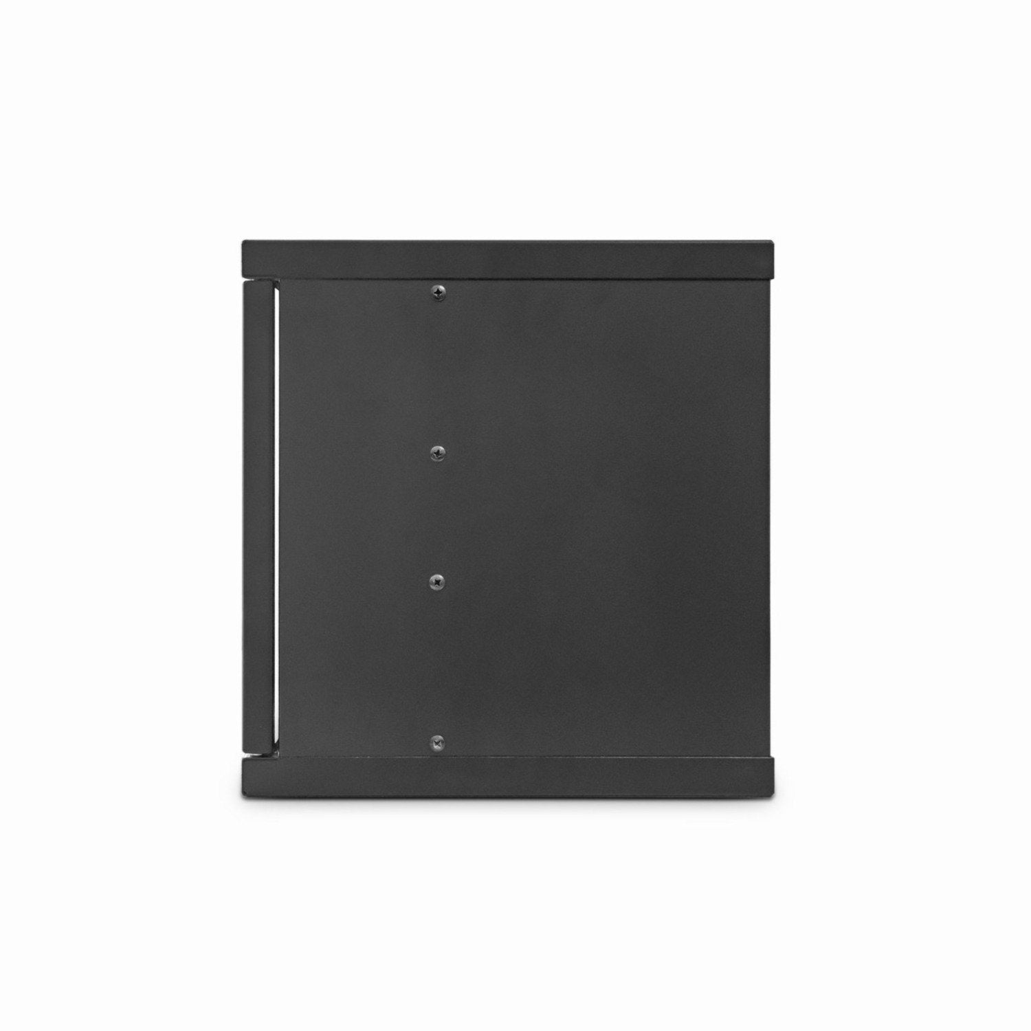 right-side view of a Black 4U 300mm Deep 10 inch (SoHo) Wall Mount Network Cabinet showing its non-removable  right panel.