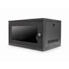 Isomeric front view of a Black 6U 400mm Deep 19 inch Wall Mount Network Cabinet  shown with glass door closed and keys inserted.