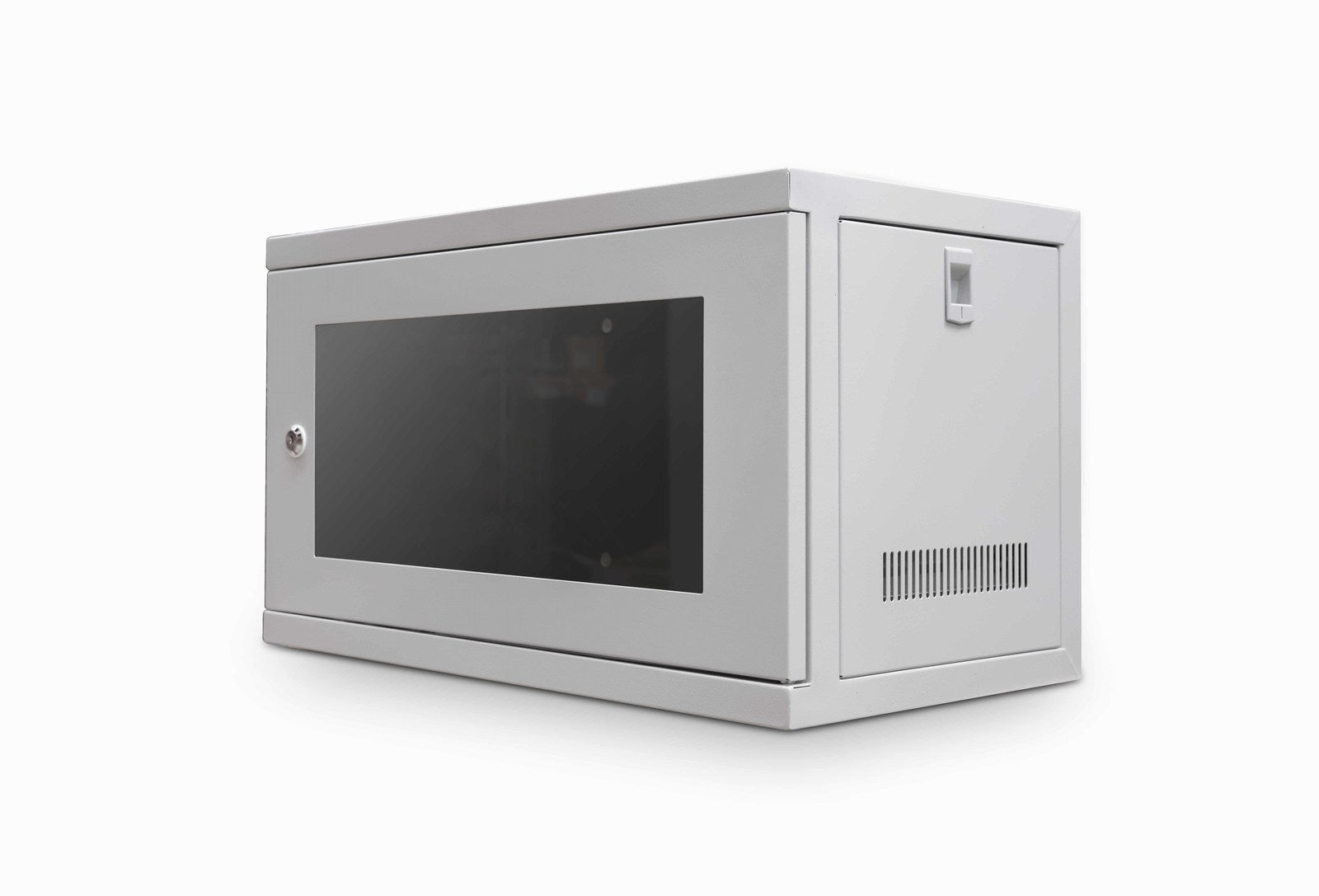 Isometric front view of a 6U 550mm Deep Wall Mount Network Cabinet (Grey) - Netbit UK