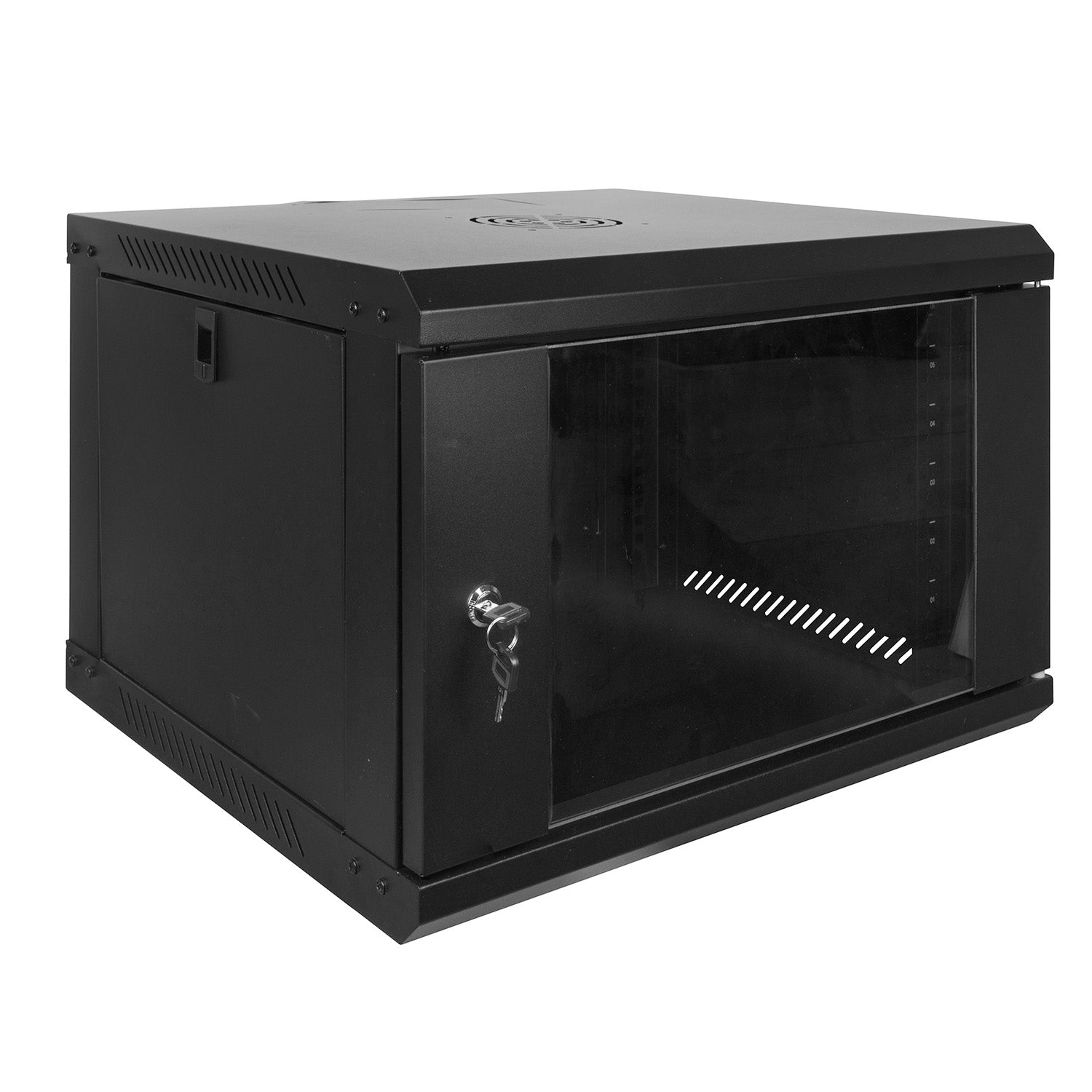 Isometric  front view of a 6U 450mm Deep  Wall Mount Network Cabinet.