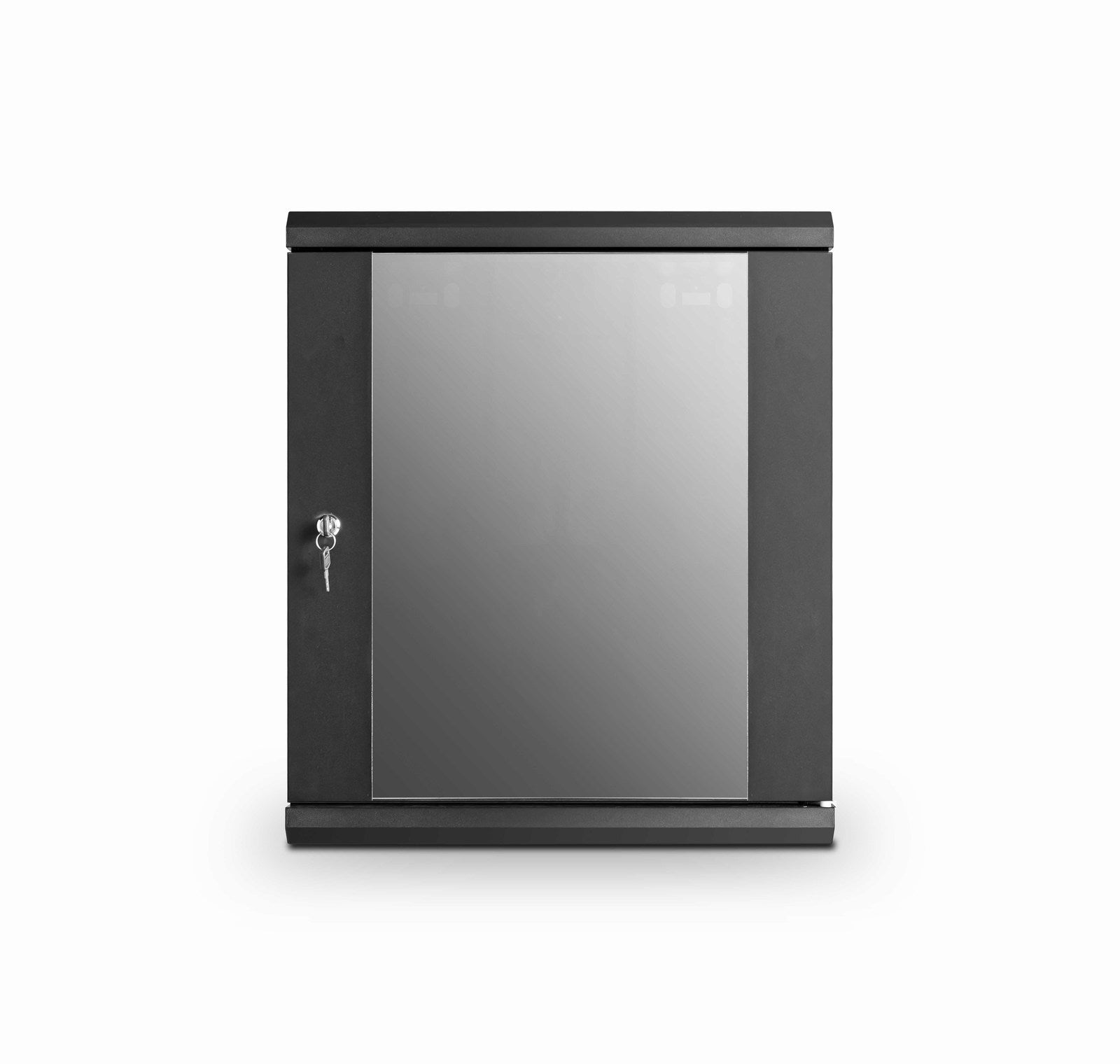 Front view of a  flat-packed 9U 450mm Deep Wall  Mount Network Cabinet.