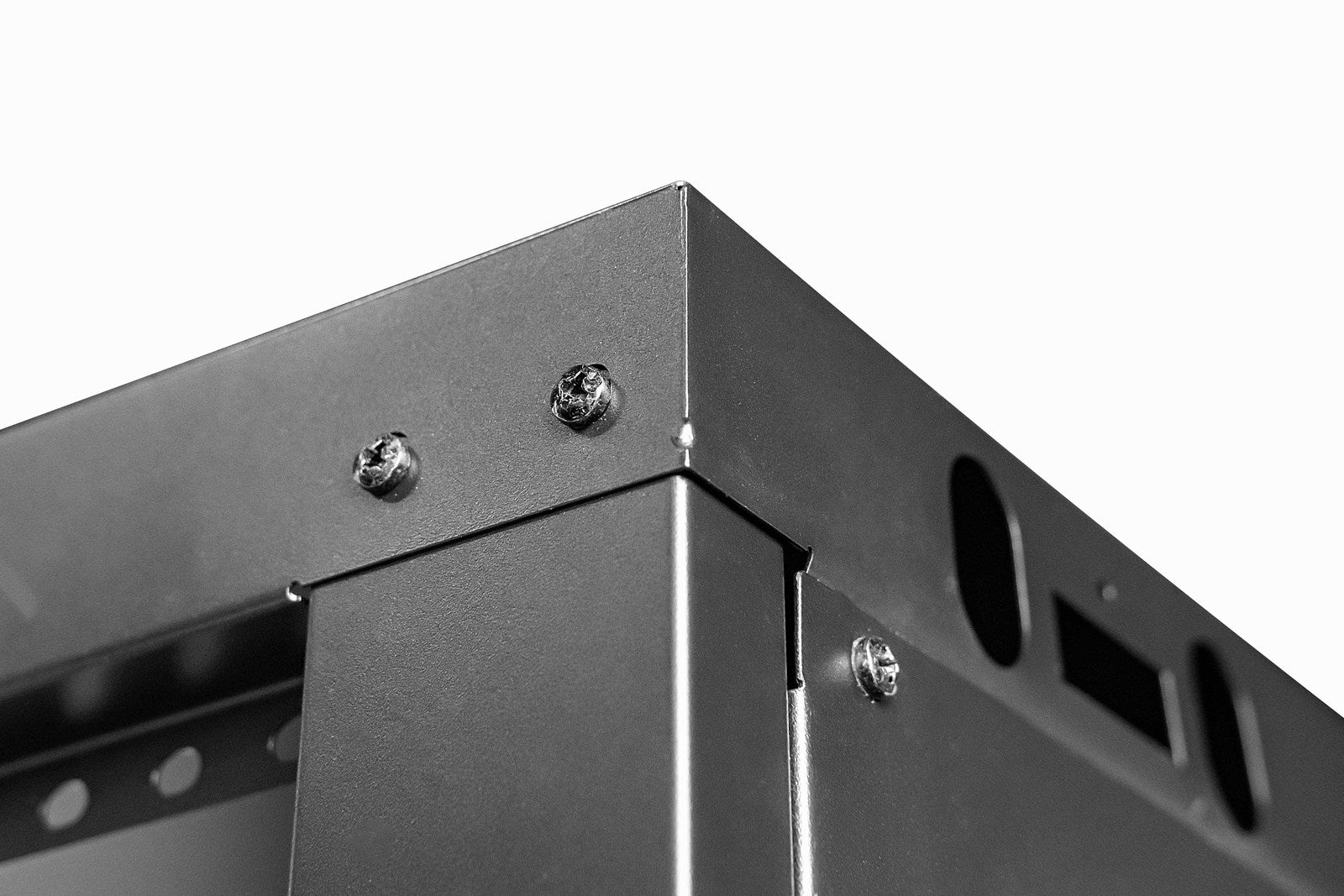 Top corner post of a flat-packed 9U 450mm Deep Wall Mount Network Cabinet.