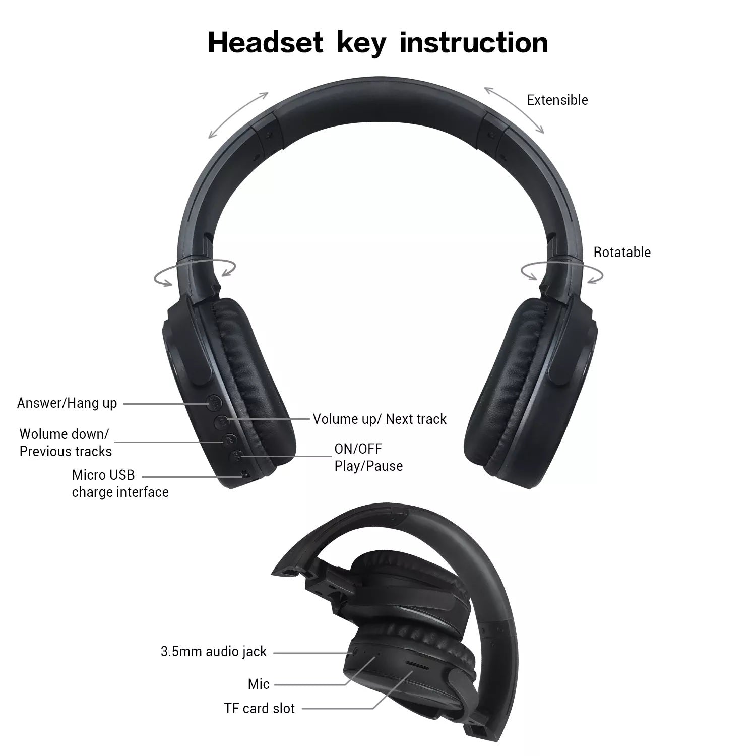 Bluetooth 4.0 Fold-able Stereo Headphones with Active Noise Cancallation - Black - Netbit UK