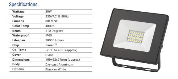 20W LED Flood Light - 1600LM / Lumens (IP65) 2835 - Netbit UK