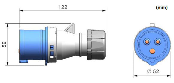 16A Commando Plug - 6h/200-250V~, 2P+E, IP44, with Gland & Cap - Netbit UK