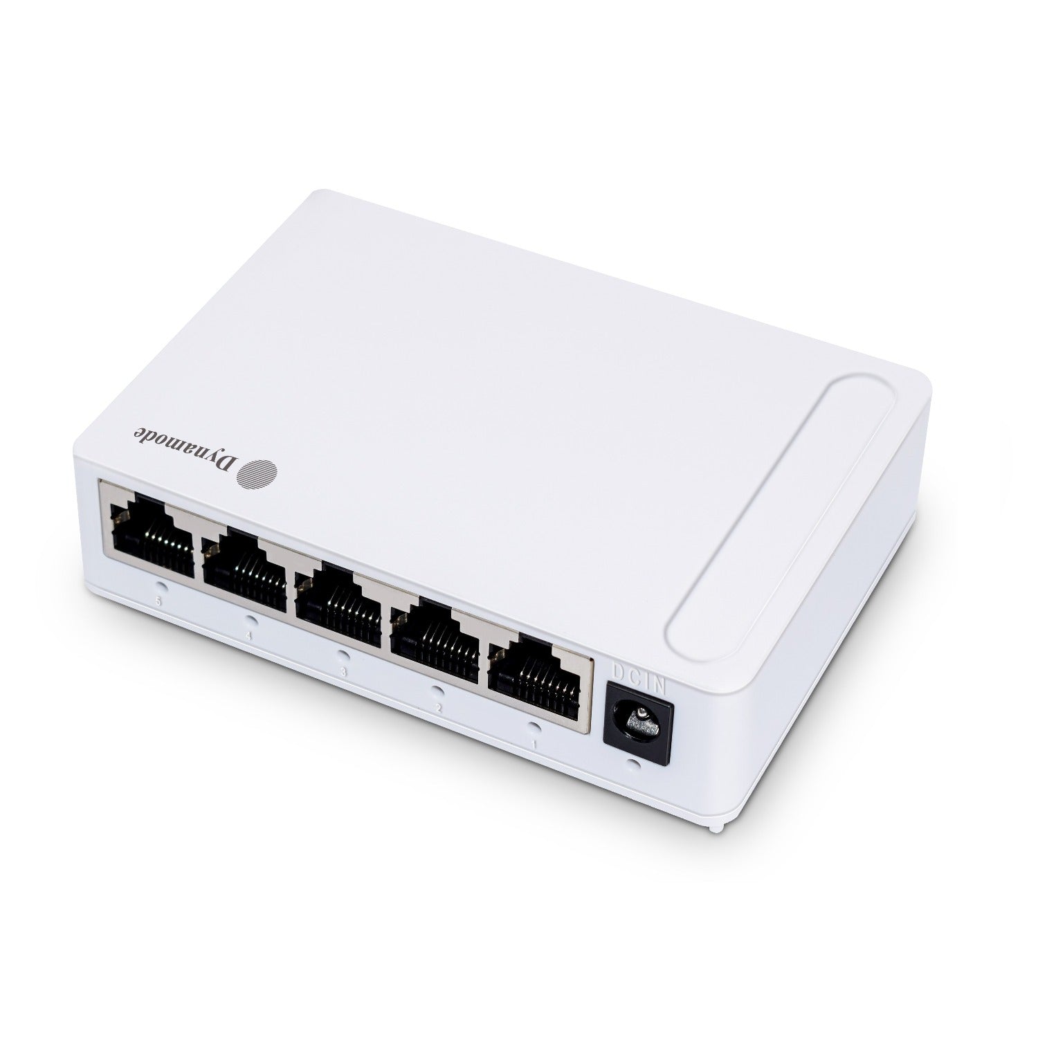 5-Port 10/100/1000 Mbps Gigabit  Network Ethernet Switch (Desktop or wall-mounted) showing its 5 ethernet and power ports.