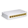 8-Port 10/100/1000 Mbps Gigabit  Network Ethernet Switch (Desktop or wall-mounted) showing its 8 ethernet and power ports.